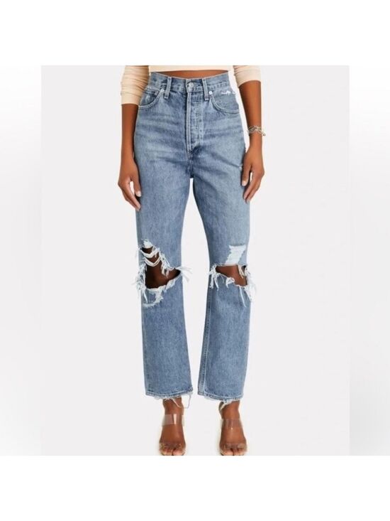 Agolde Denim - Jeans Crop Blue 90s Distressed Straight-Leg High-rise  Denim Size 25